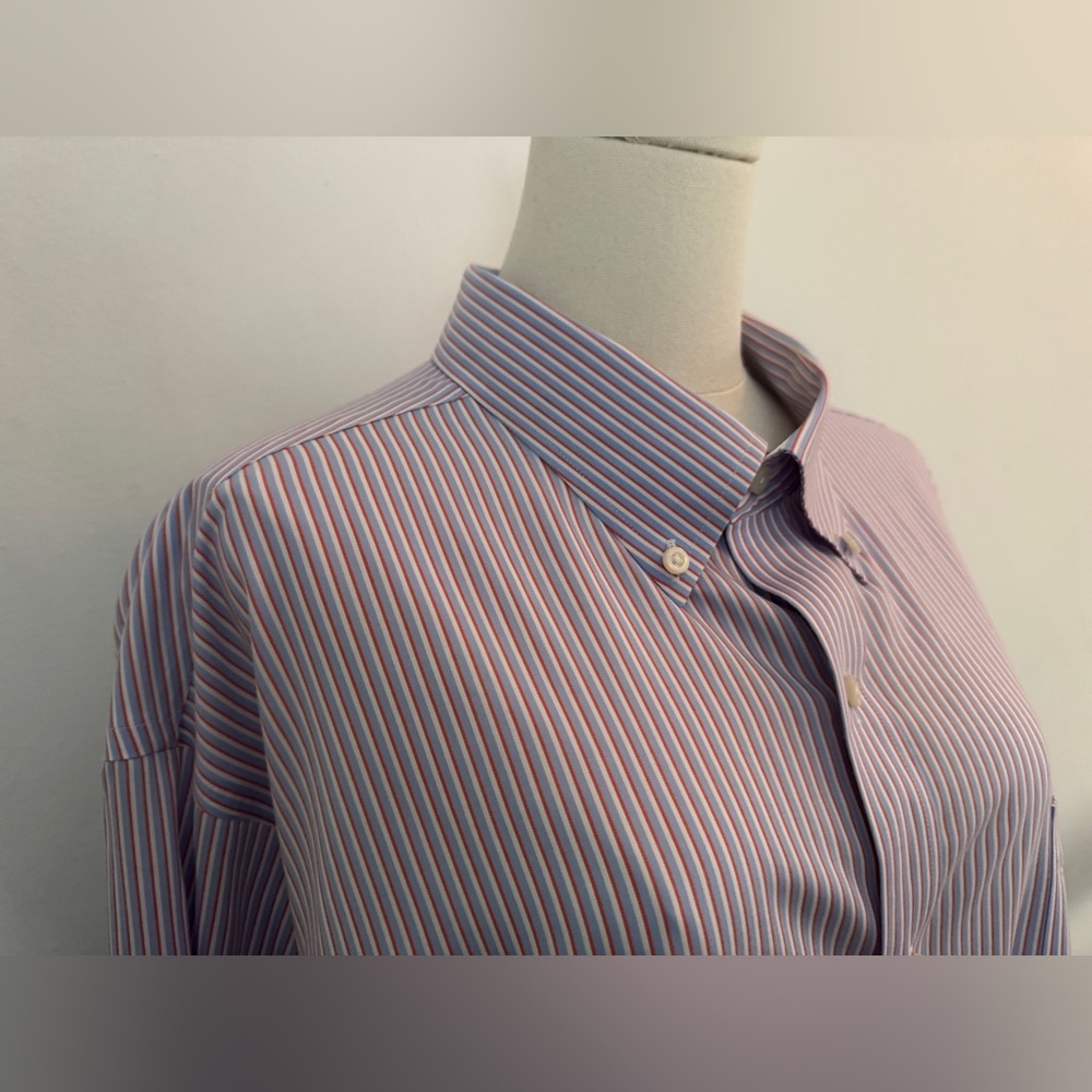 Buttoned Down Classic Blue Striped Men's Shirt Size Neck 19